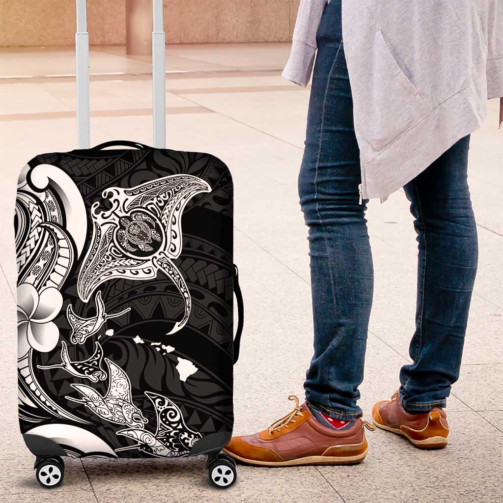 Hawaiian Manta Rays Luggage Cover Tribal Hibiscus Polynesian Tattoos Black Color LT03 Black - Polynesian Pride