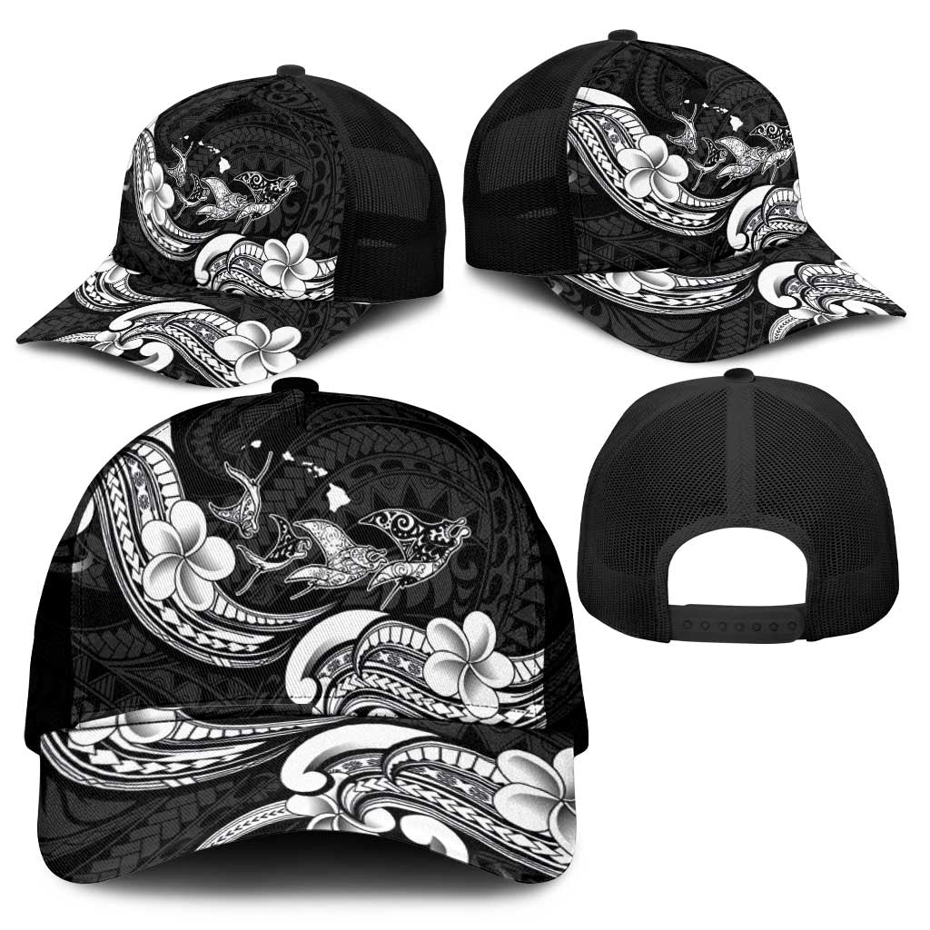 Hawaiian Manta Rays Mesh Trucker Cap Tribal Hibiscus Polynesian Tattoos Black Color - Polynesian Pride