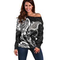 Hawaiian Manta Rays Off Shoulder Sweater Tribal Hibiscus Polynesian Tattoos Black Color LT03 Women Black - Polynesian Pride