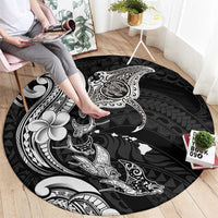 Hawaiian Manta Rays Round Carpet Tribal Hibiscus Polynesian Tattoos Black Color LT03 - Polynesian Pride