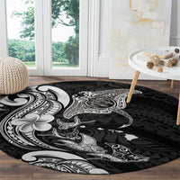 Hawaiian Manta Rays Round Carpet Tribal Hibiscus Polynesian Tattoos Black Color LT03 - Polynesian Pride