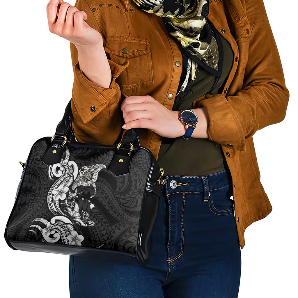 Hawaiian Manta Rays Shoulder Handbag Tribal Hibiscus Polynesian Tattoos Black Color - Polynesian Pride
