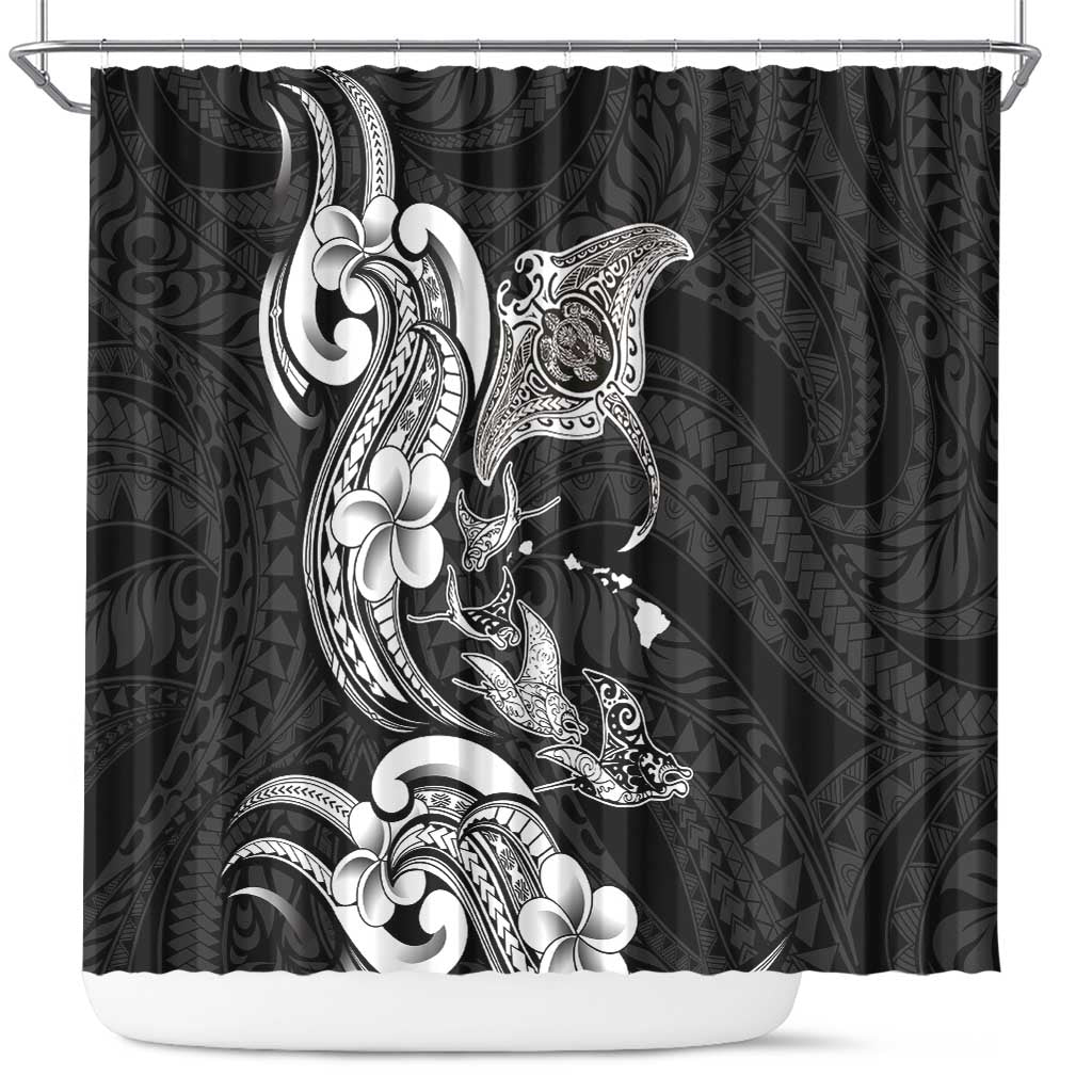 Hawaiian Manta Rays Shower Curtain Tribal Hibiscus Polynesian Tattoos Black Color LT03 Black - Polynesian Pride