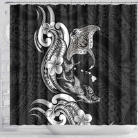 Hawaiian Manta Rays Shower Curtain Tribal Hibiscus Polynesian Tattoos Black Color LT03 - Polynesian Pride