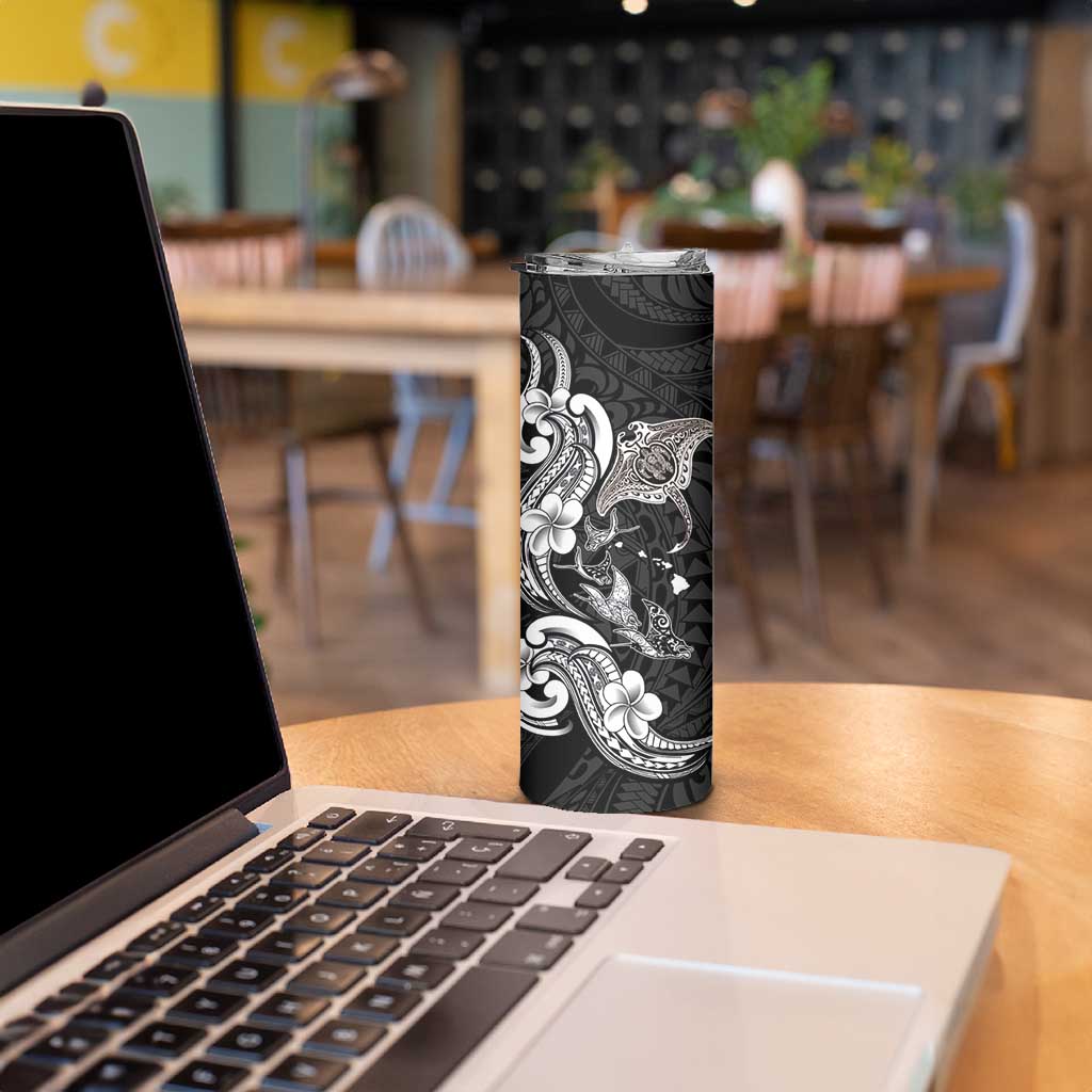Hawaiian Manta Rays Skinny Tumbler Tribal Hibiscus Polynesian Tattoos Black Color - Polynesian Pride