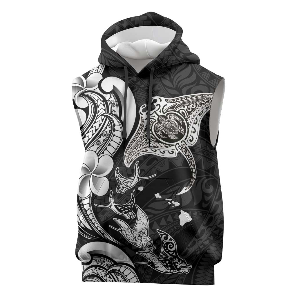 Hawaiian Manta Rays Sleeveless Hoodie Tribal Hibiscus Polynesian Tattoos Black Color LT03 Black - Polynesian Pride