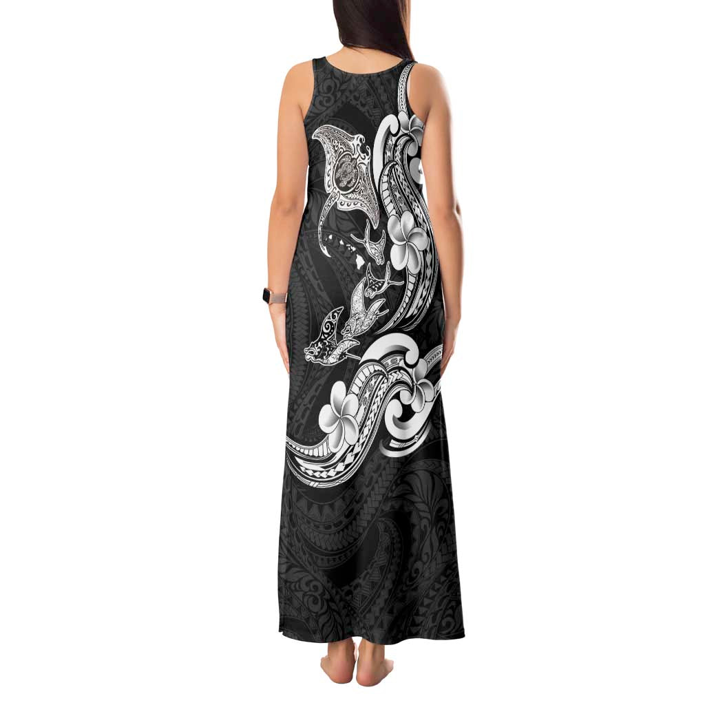 Hawaiian Manta Rays Tank Maxi Dress Tribal Hibiscus Polynesian Tattoos Black Color LT03 - Polynesian Pride