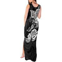 Hawaiian Manta Rays Tank Maxi Dress Tribal Hibiscus Polynesian Tattoos Black Color LT03 - Polynesian Pride