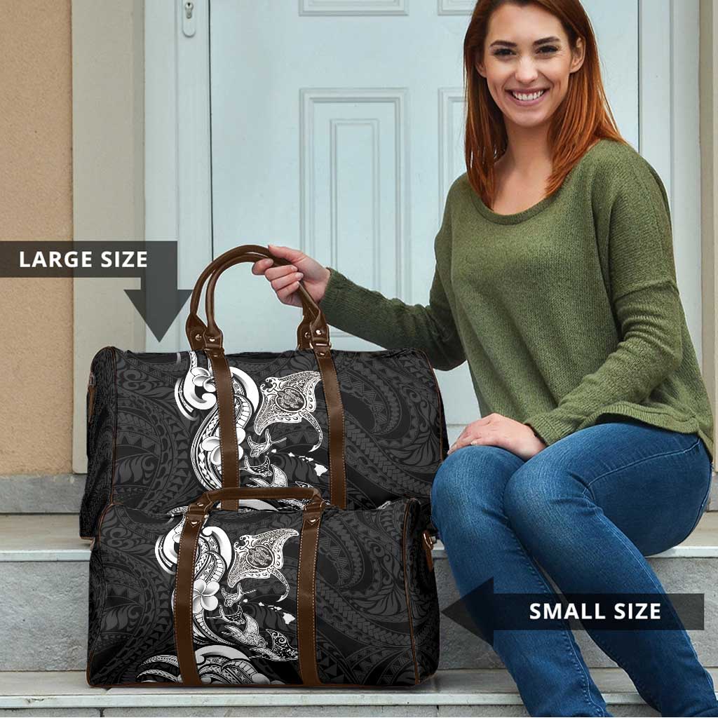Hawaiian Manta Rays Travel Bag Tribal Hibiscus Polynesian Tattoos Black Color - Polynesian Pride