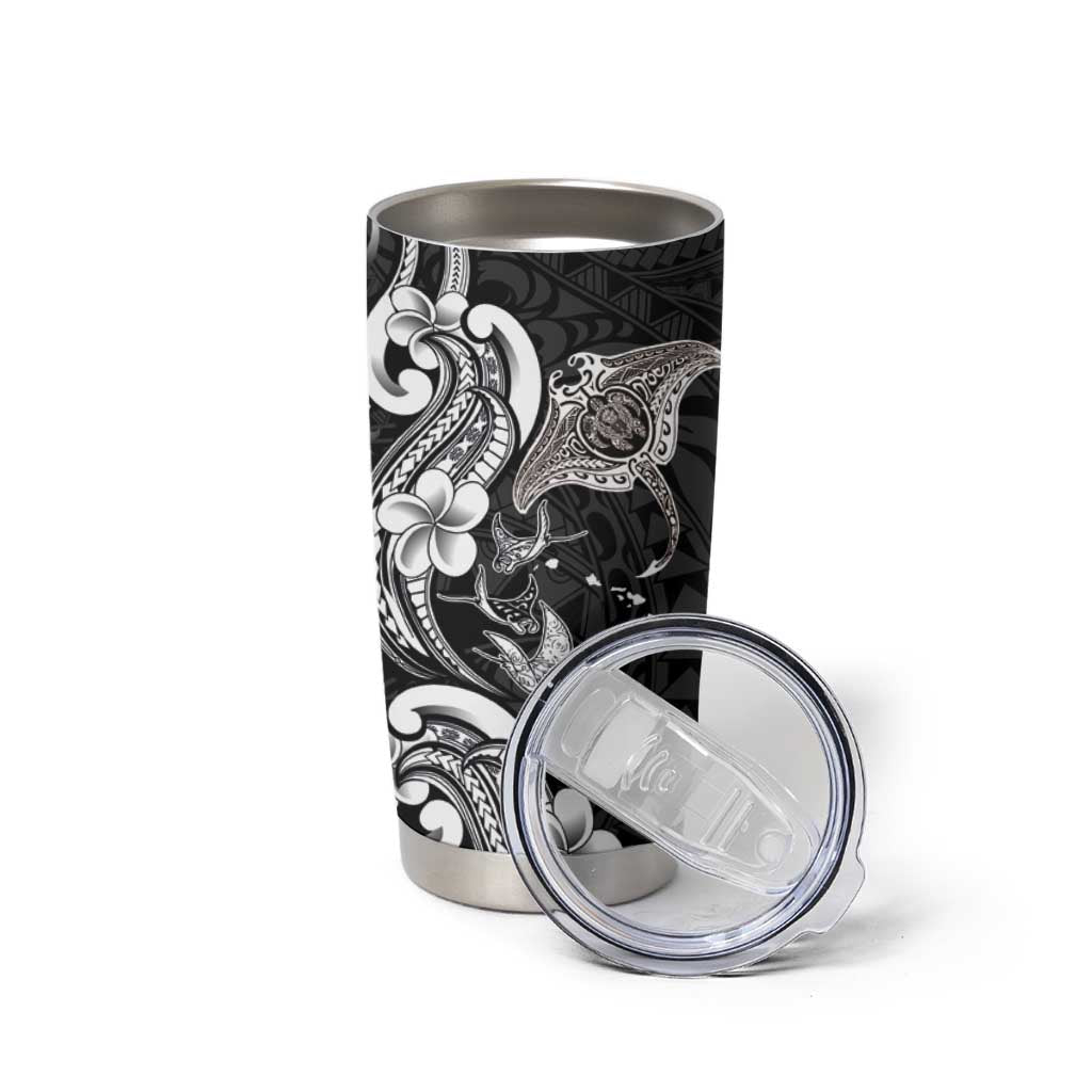 Hawaiian Manta Rays Tumbler Cup Tribal Hibiscus Polynesian Tattoos Black Color - Polynesian Pride