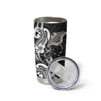 Hawaiian Manta Rays Tumbler Cup Tribal Hibiscus Polynesian Tattoos Black Color - Polynesian Pride