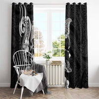 Hawaiian Manta Rays Window Curtain Tribal Hibiscus Polynesian Tattoos Black Color - Polynesian Pride