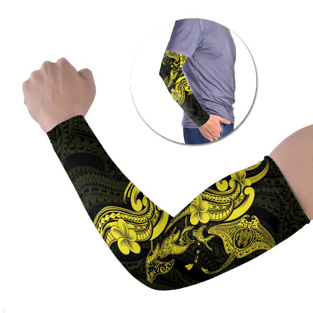 Hawaiian Manta Rays Arm Sleeves Tribal Hibiscus Polynesian Tattoos Yellow Color LT03 Set of 2 Yellow - Polynesian Pride