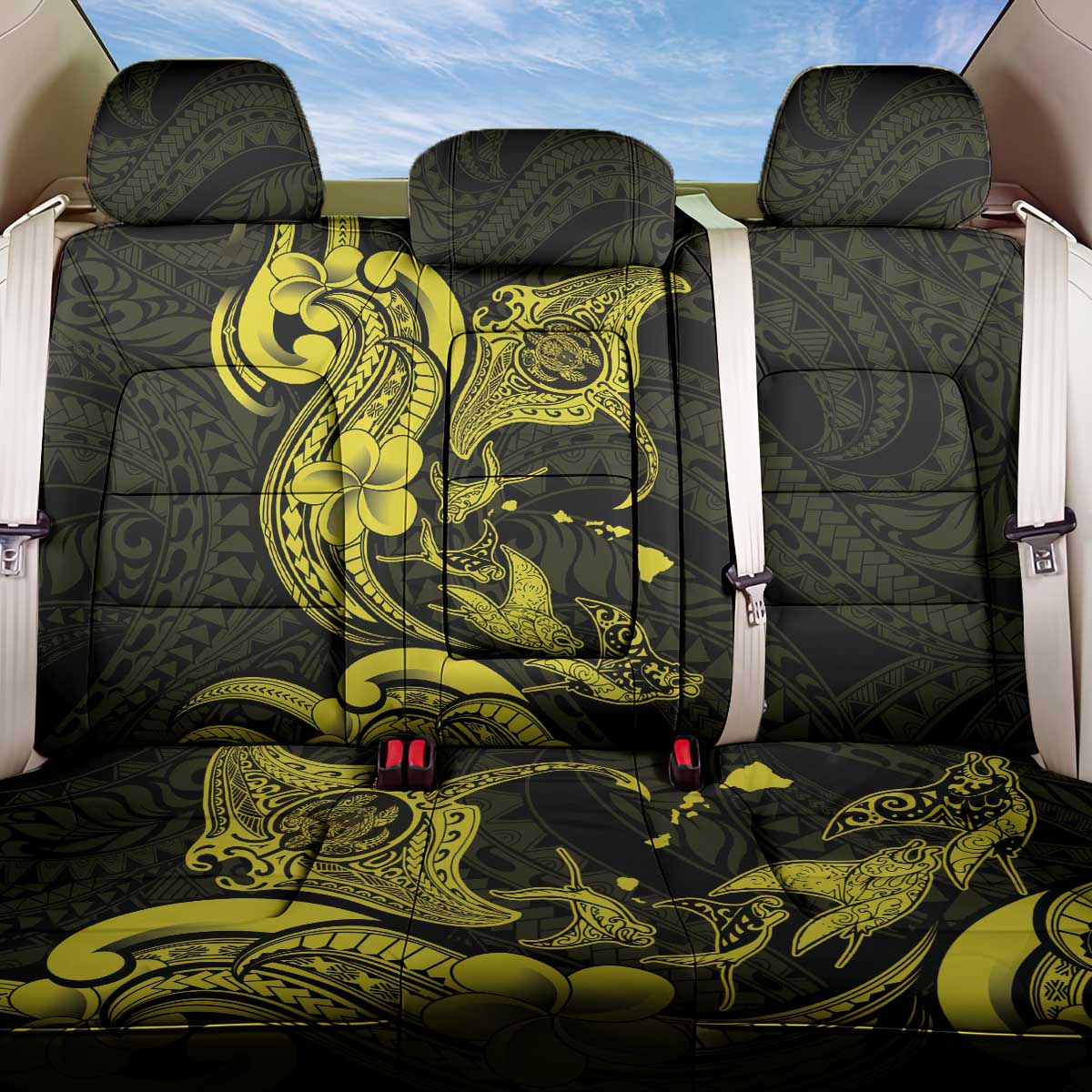 Hawaiian Manta Rays Back Car Seat Cover Tribal Hibiscus Polynesian Tattoos Yellow Color LT03 One Size Yellow - Polynesian Pride