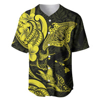 Hawaiian Manta Rays Baseball Jersey Tribal Hibiscus Polynesian Tattoos Yellow Color - Polynesian Pride