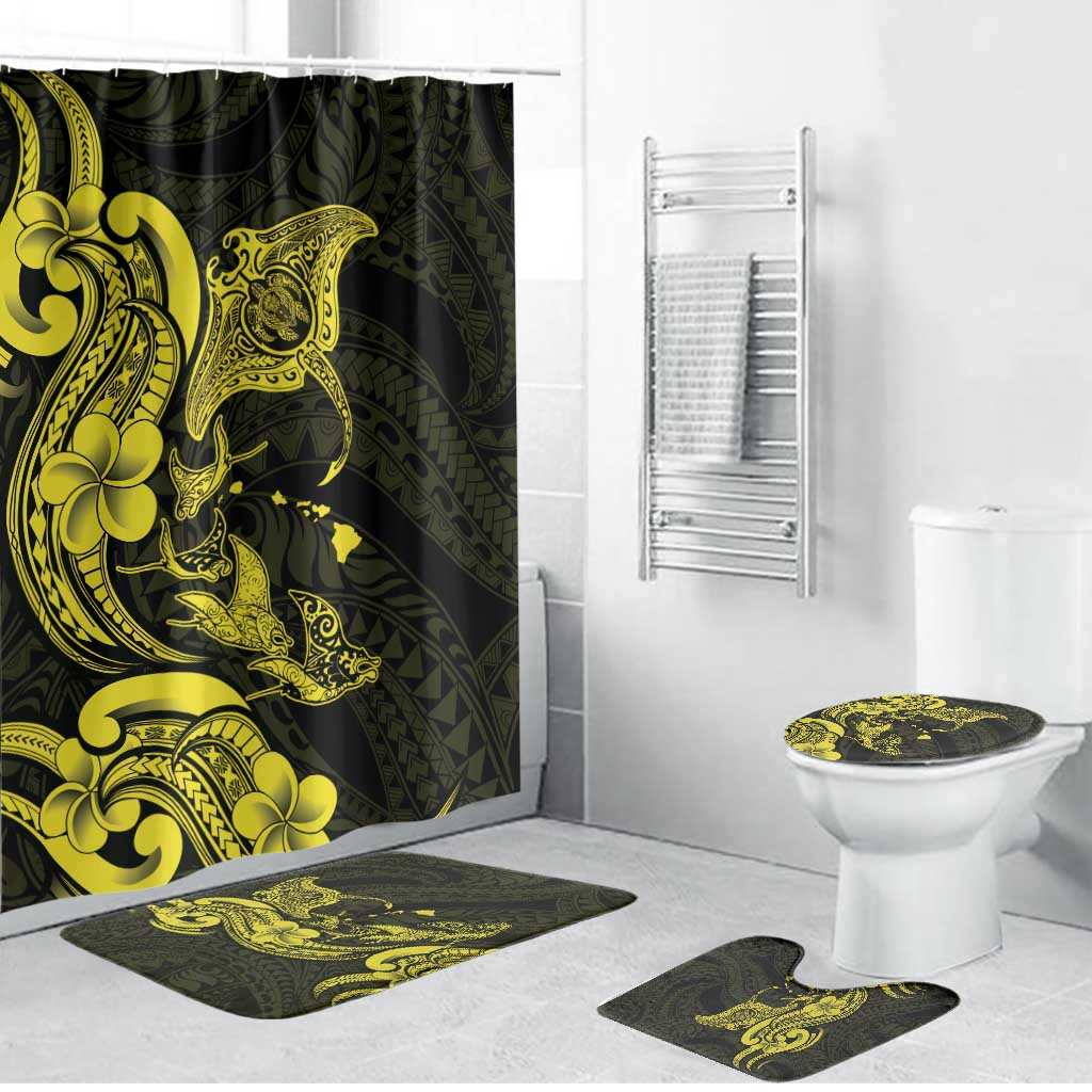 Hawaiian Manta Rays Bathroom Set Tribal Hibiscus Polynesian Tattoos Yellow Color LT03 Bathroom Set (4 pcs) Yellow - Polynesian Pride