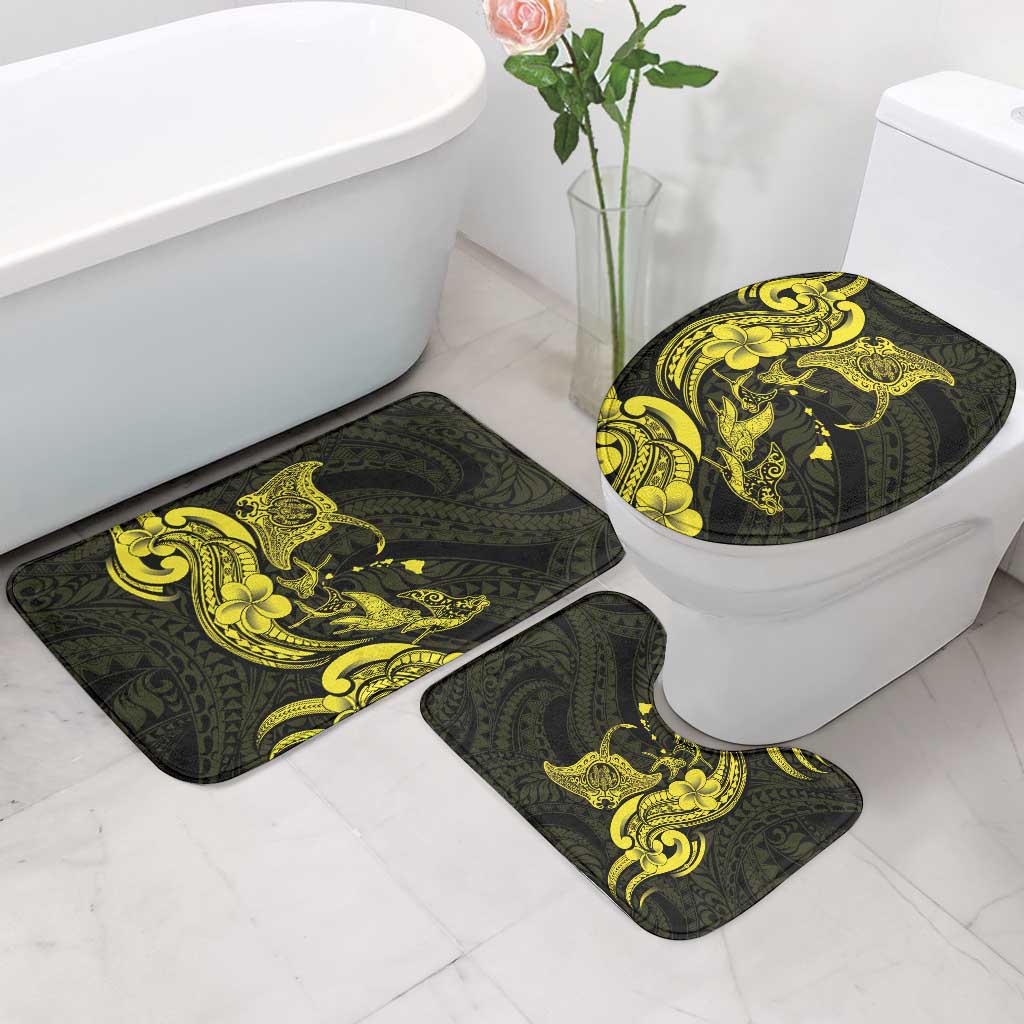 Hawaiian Manta Rays Bathroom Set Tribal Hibiscus Polynesian Tattoos Yellow Color LT03 - Polynesian Pride