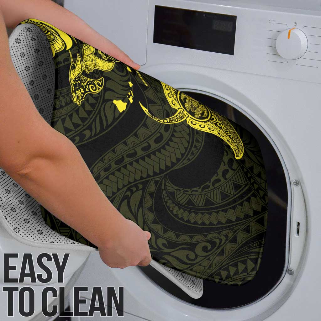 Hawaiian Manta Rays Bathroom Set Tribal Hibiscus Polynesian Tattoos Yellow Color LT03 - Polynesian Pride
