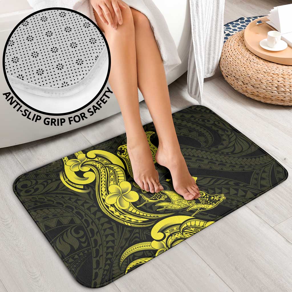 Hawaiian Manta Rays Bathroom Set Tribal Hibiscus Polynesian Tattoos Yellow Color LT03 - Polynesian Pride