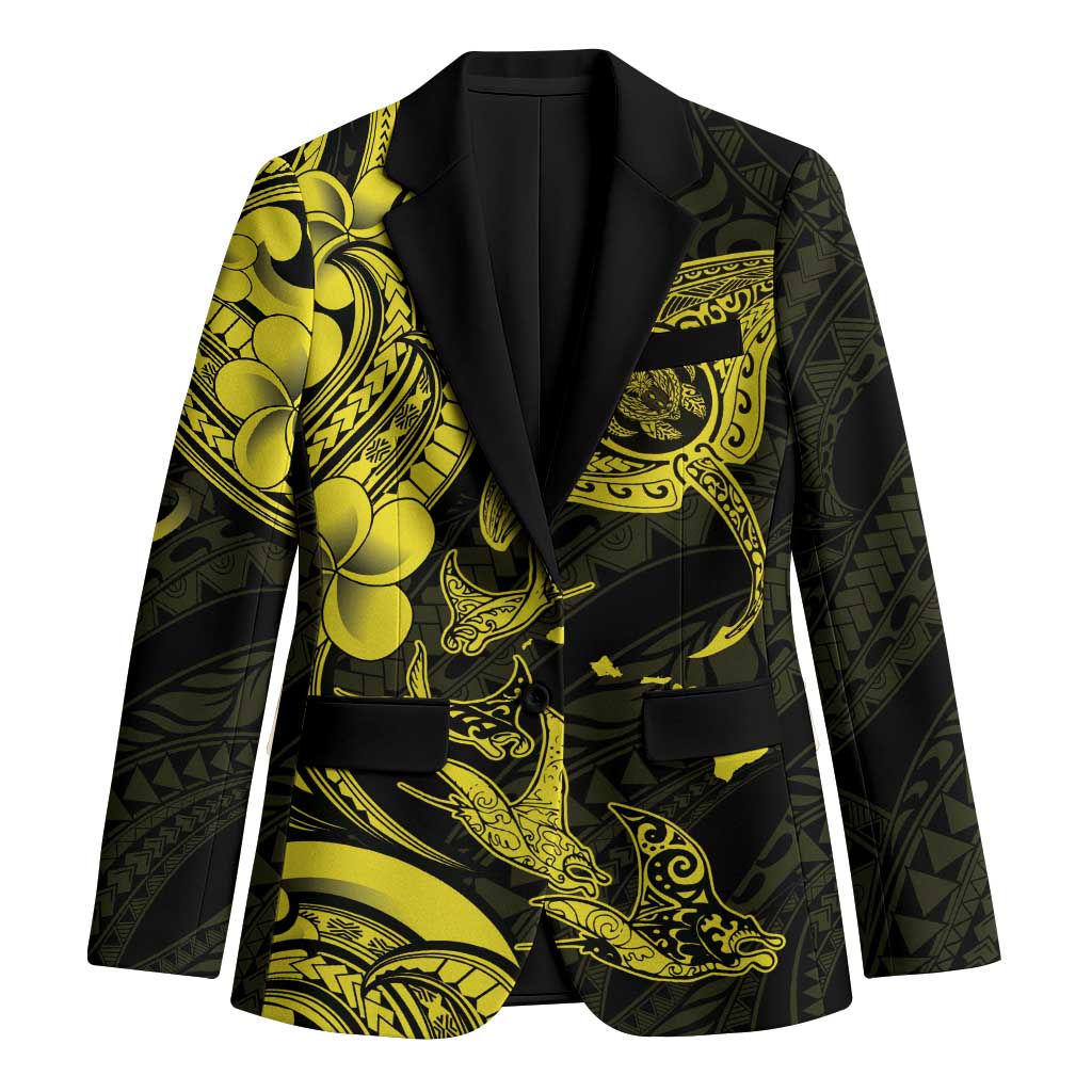 Hawaiian Manta Rays Blazer Tribal Hibiscus Polynesian Tattoos Yellow Color LT03 Unisex Yellow - Polynesian Pride