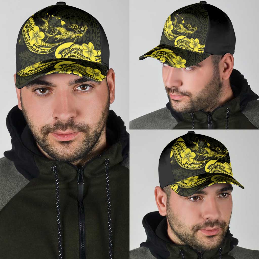 Hawaiian Manta Rays Classic Cap Tribal Hibiscus Polynesian Tattoos Yellow Color - Polynesian Pride