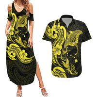 Hawaiian Manta Rays Couples Matching Summer Maxi Dress and Hawaiian Shirt Tribal Hibiscus Polynesian Tattoos Yellow Color LT03 Yellow - Polynesian Pride
