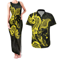 Hawaiian Manta Rays Couples Matching Tank Maxi Dress and Hawaiian Shirt Tribal Hibiscus Polynesian Tattoos Yellow Color LT03 Yellow - Polynesian Pride