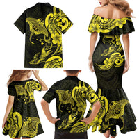 Hawaiian Manta Rays Family Matching Mermaid Dress and Hawaiian Shirt Tribal Hibiscus Polynesian Tattoos Yellow Color LT03 - Polynesian Pride