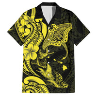 Hawaiian Manta Rays Family Matching Off Shoulder Maxi Dress and Hawaiian Shirt Tribal Hibiscus Polynesian Tattoos Yellow Color LT03 Dad's Shirt - Short Sleeve Yellow - Polynesian Pride