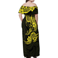 Hawaiian Manta Rays Family Matching Off Shoulder Maxi Dress and Hawaiian Shirt Tribal Hibiscus Polynesian Tattoos Yellow Color LT03 - Polynesian Pride