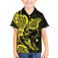 Hawaiian Manta Rays Family Matching Puletasi and Hawaiian Shirt Tribal Hibiscus Polynesian Tattoos Yellow Color LT03 Son's Shirt Yellow - Polynesian Pride