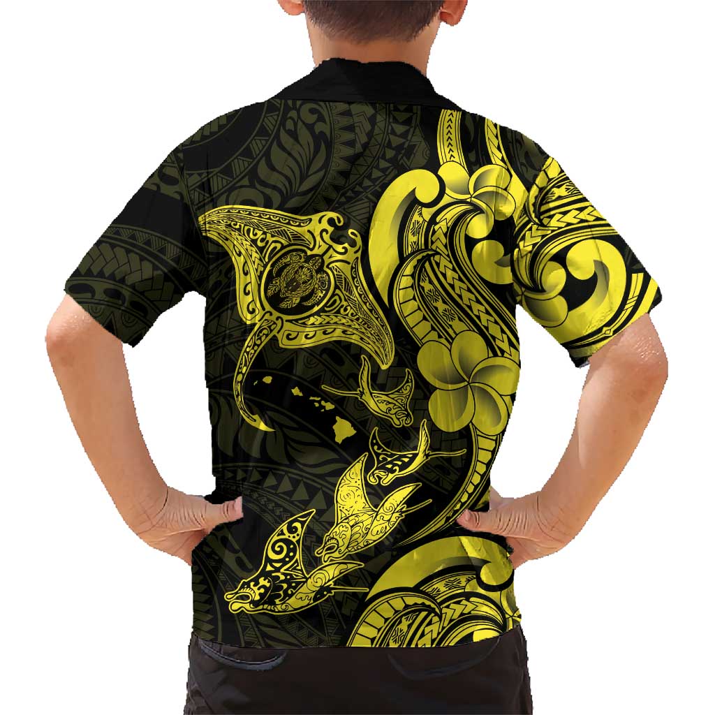 Hawaiian Manta Rays Family Matching Summer Maxi Dress and Hawaiian Shirt Tribal Hibiscus Polynesian Tattoos Yellow Color LT03 - Polynesian Pride
