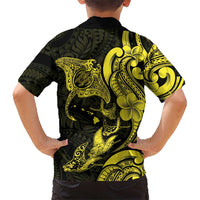 Hawaiian Manta Rays Family Matching Summer Maxi Dress and Hawaiian Shirt Tribal Hibiscus Polynesian Tattoos Yellow Color LT03 - Polynesian Pride