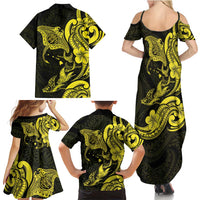 Hawaiian Manta Rays Family Matching Summer Maxi Dress and Hawaiian Shirt Tribal Hibiscus Polynesian Tattoos Yellow Color LT03 - Polynesian Pride