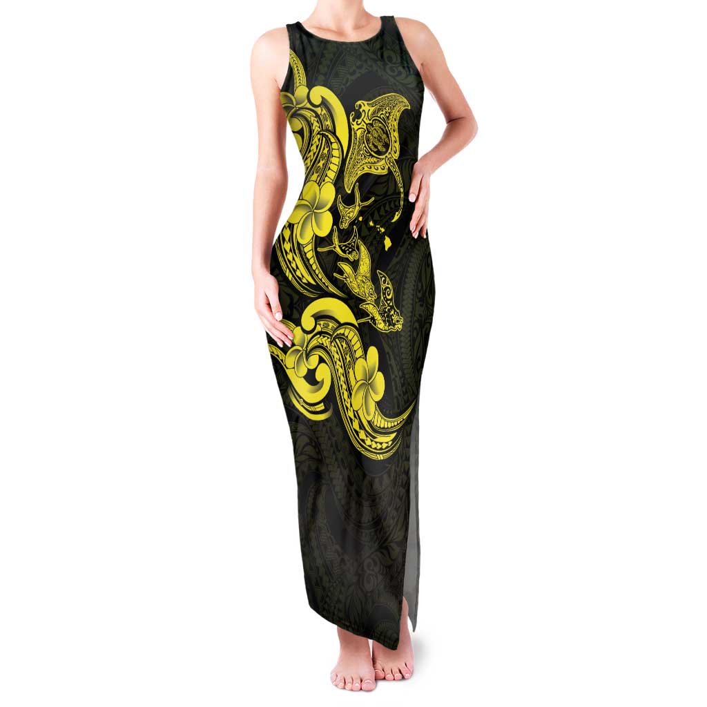 Hawaiian Manta Rays Family Matching Tank Maxi Dress and Hawaiian Shirt Tribal Hibiscus Polynesian Tattoos Yellow Color LT03 Mom's Dress Yellow - Polynesian Pride
