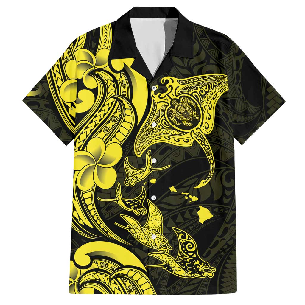 Hawaiian Manta Rays Hawaiian Shirt Tribal Hibiscus Polynesian Tattoos Yellow Color - Polynesian Pride