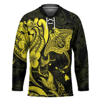 Hawaiian Manta Rays Hockey Jersey Tribal Hibiscus Polynesian Tattoos Yellow Color - Polynesian Pride