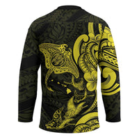 Hawaiian Manta Rays Hockey Jersey Tribal Hibiscus Polynesian Tattoos Yellow Color - Polynesian Pride