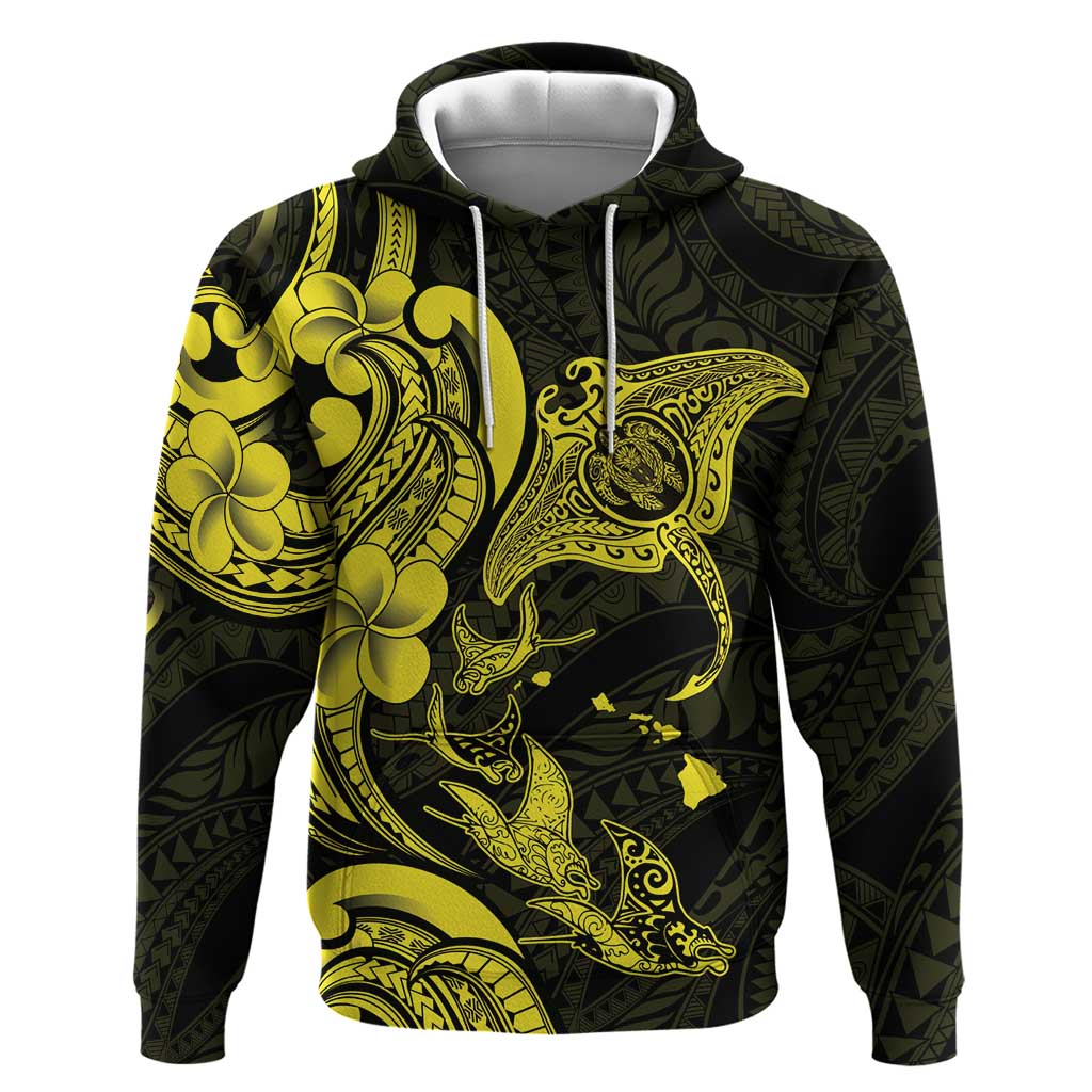Hawaiian Manta Rays Hoodie Tribal Hibiscus Polynesian Tattoos Yellow Color LT03 Pullover Hoodie Yellow - Polynesian Pride