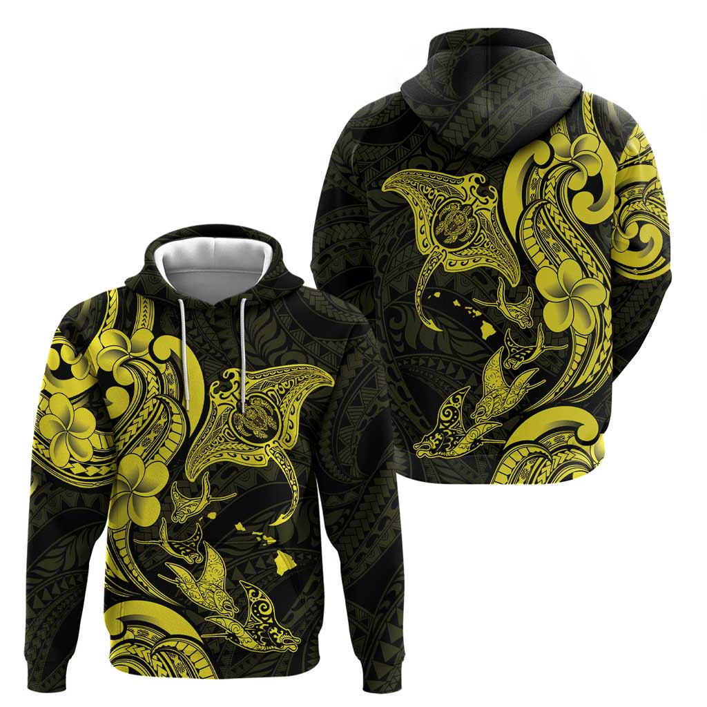 Hawaiian Manta Rays Hoodie Tribal Hibiscus Polynesian Tattoos Yellow Color LT03 - Polynesian Pride