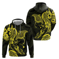 Hawaiian Manta Rays Hoodie Tribal Hibiscus Polynesian Tattoos Yellow Color LT03 - Polynesian Pride