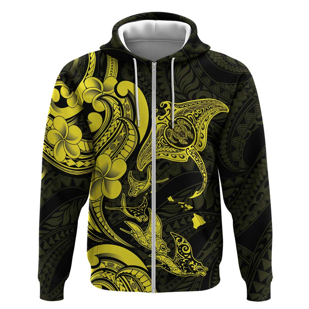 Hawaiian Manta Rays Hoodie Tribal Hibiscus Polynesian Tattoos Yellow Color LT03 Zip Hoodie Yellow - Polynesian Pride