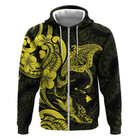 Hawaiian Manta Rays Hoodie Tribal Hibiscus Polynesian Tattoos Yellow Color LT03 Zip Hoodie Yellow - Polynesian Pride