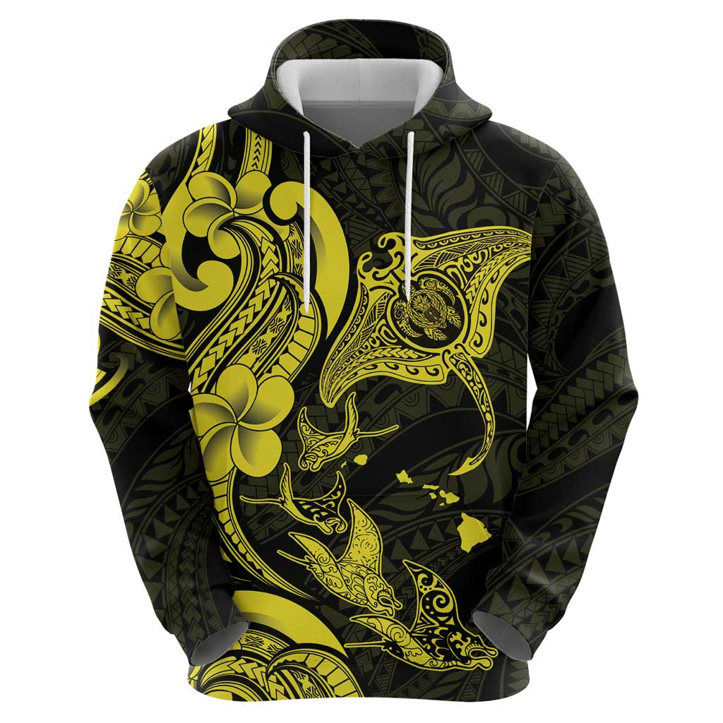Hawaiian Manta Rays Hoodie Tribal Hibiscus Polynesian Tattoos Yellow Color LT03 - Polynesian Pride