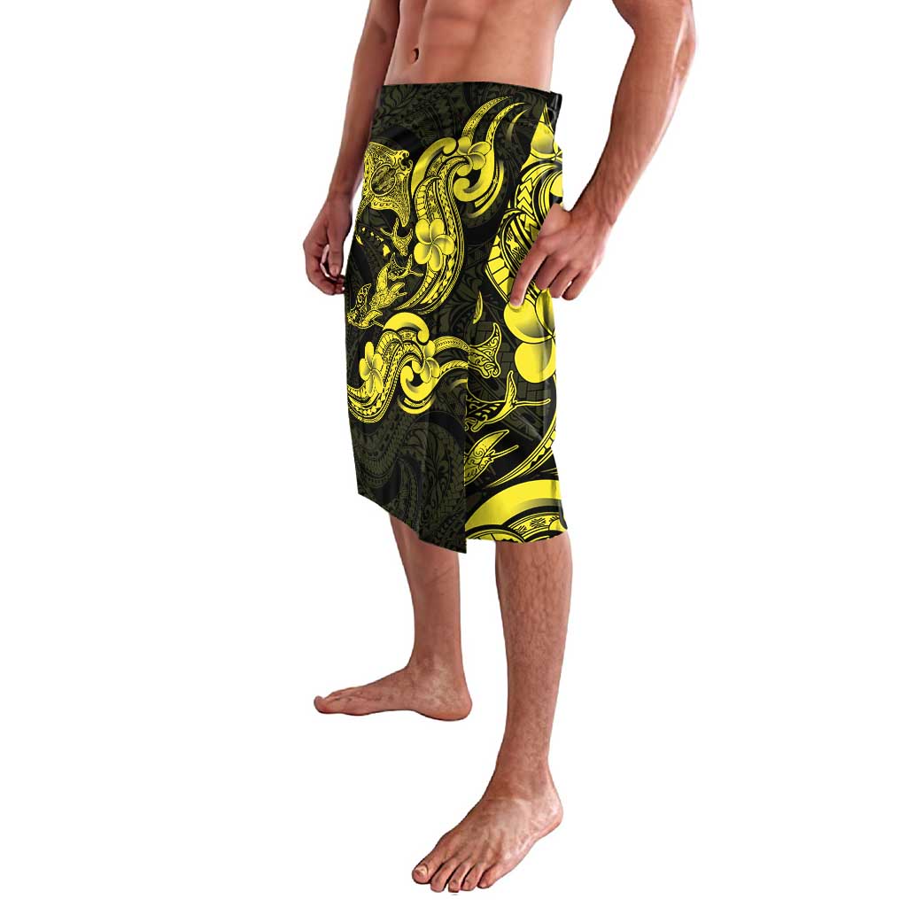 Hawaiian Manta Rays Lavalava Tribal Hibiscus Polynesian Tattoos Yellow Color LT03 - Polynesian Pride