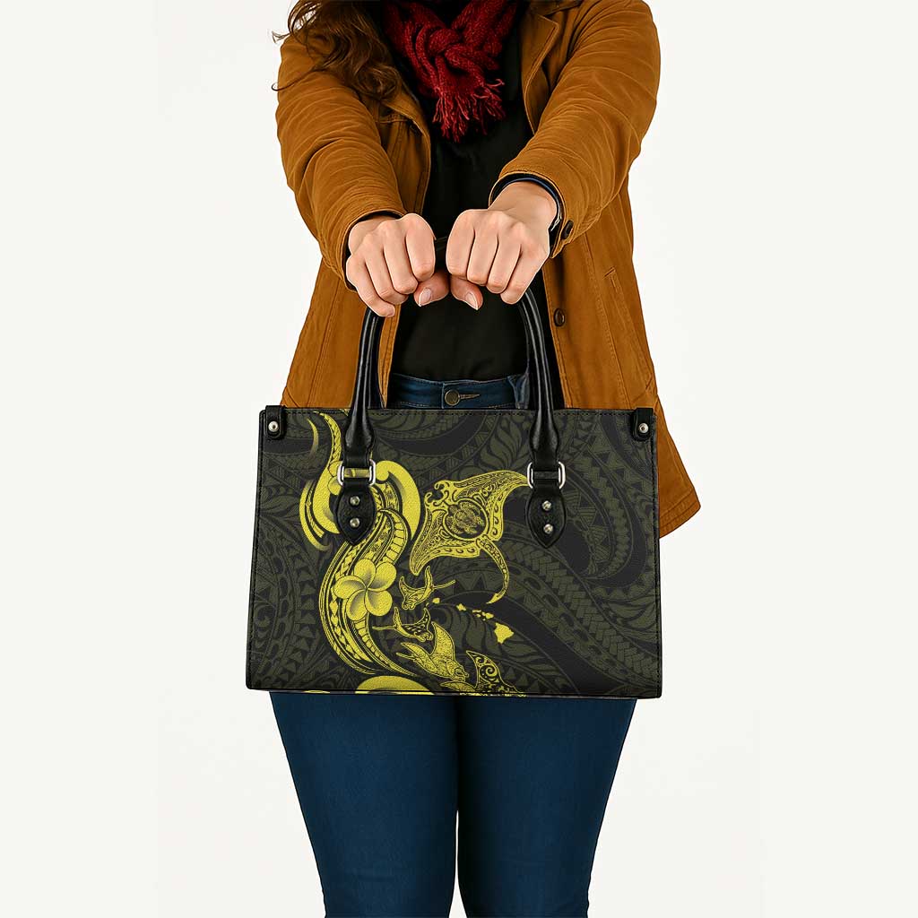 Hawaiian Manta Rays Leather Bag Tribal Hibiscus Polynesian Tattoos Yellow Color LT03 - Polynesian Pride