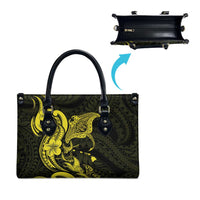 Hawaiian Manta Rays Leather Bag Tribal Hibiscus Polynesian Tattoos Yellow Color LT03 - Polynesian Pride