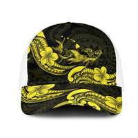 Hawaiian Manta Rays Mesh Trucker Cap Tribal Hibiscus Polynesian Tattoos Yellow Color LT03 One Size White Yellow - Polynesian Pride