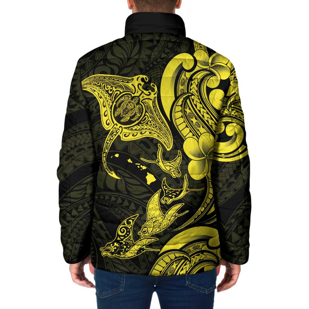 Hawaiian Manta Rays Padded Jacket Tribal Hibiscus Polynesian Tattoos Yellow Color LT03 - Polynesian Pride