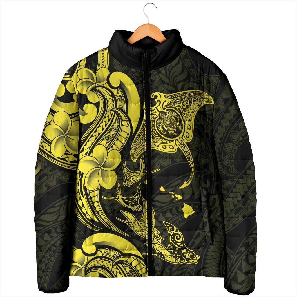 Hawaiian Manta Rays Padded Jacket Tribal Hibiscus Polynesian Tattoos Yellow Color LT03 - Polynesian Pride